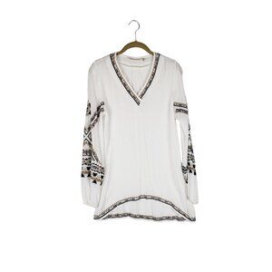 Soft Surroundings Embroidered Tunic Top White Gauze Boho Long Sleeve Size XS